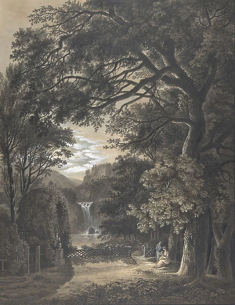 Family Gathered Before a Monument in a Landscape with a Waterfall, 1805