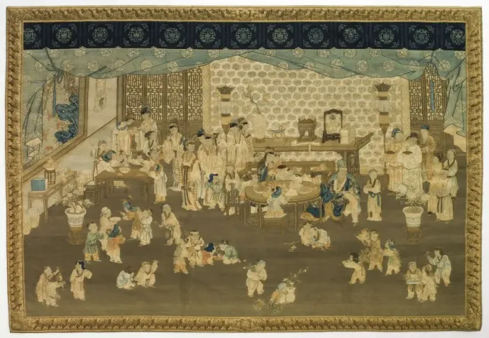 Framed Print : Family Gathering on New Years Morning, 1700s. Creator: Unknown Framed Print : Family Gathering on New Years Morning, 1700s. Creator: Unknown