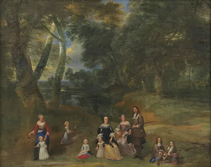 Framed Print : Family Group in a Landscape, 1640-1678. Creator: Gillis van Tilborgh the Younger Framed Print : Family Group in a Landscape, 1640-1678. Creator: Gillis van Tilborgh the Younger