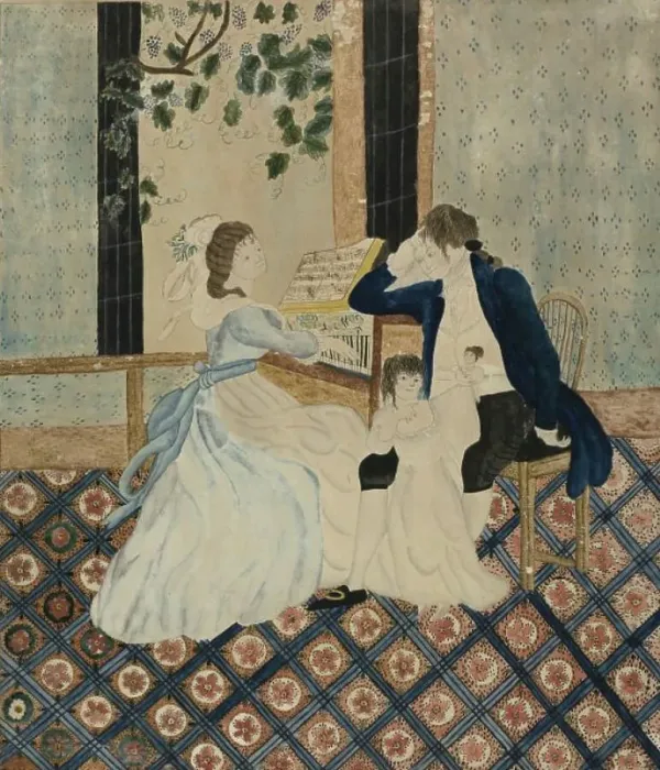 Framed Print : Family Group at Piano, c.1820. Creator: Eunice Pinney Framed Print : Family Group at Piano, c.1820. Creator: Eunice Pinney