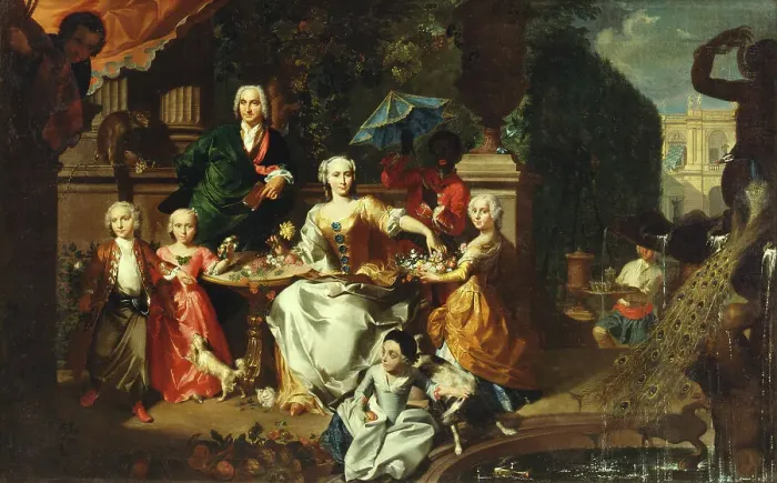 Framed Print : A Family Group on a Terrace in the Grounds of a Villa, 1737. Creator: Marcus Tuscher Framed Print : A Family Group on a Terrace in the Grounds of a Villa, 1737. Creator: Marcus Tuscher