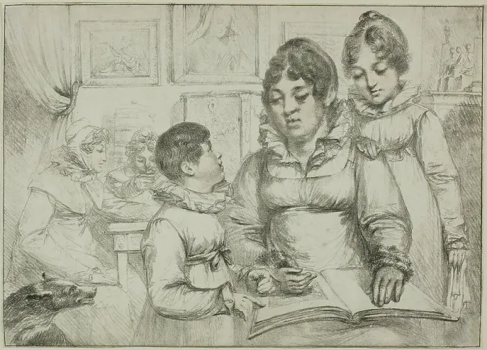 Framed Print : Family Group (Woman Reading to Two Children), c. 1820. Creator: Vivant Denon Framed Print : Family Group (Woman Reading to Two Children), c. 1820. Creator: Vivant Denon