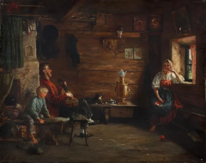 Framed Print : Family Idyll. Artist: Lemoch, Kirill Vikentievich (1841-1910) Framed Print : Family Idyll. Artist: Lemoch, Kirill Vikentievich (1841-1910)