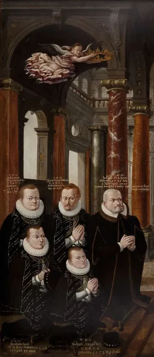 Framed Print : The Family of Julius of Brunswick-Luneburg and Hedwig of Brandenburg. Wing of the Epitaph-altarpiece Artist: Vredeman de Vries, Hans (Jan) (1526-1606) Framed Print : The Family of Julius of Brunswick-Luneburg and Hedwig of Brandenburg. Wing of the Epitaph-altarpiece Artist: Vredeman de Vries, Hans (Jan) (1526-1606)