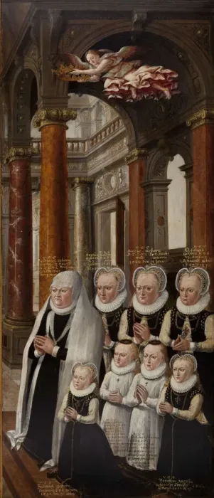Framed Print : The Family of Julius of Brunswick-Luneburg and Hedwig of Brandenburg. Wing of the Epitaph-altarpiece Artist: Vredeman de Vries, Hans (Jan) (1526-1606) Framed Print : The Family of Julius of Brunswick-Luneburg and Hedwig of Brandenburg. Wing of the Epitaph-altarpiece Artist: Vredeman de Vries, Hans (Jan) (1526-1606)