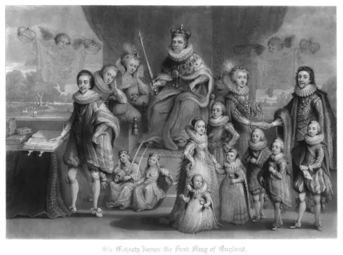 Framed Print : The family of King James I of England, Scotland and Ireland, (1816). Artist: Charles Turner Framed Print : The family of King James I of England, Scotland and Ireland, (1816). Artist: Charles Turner