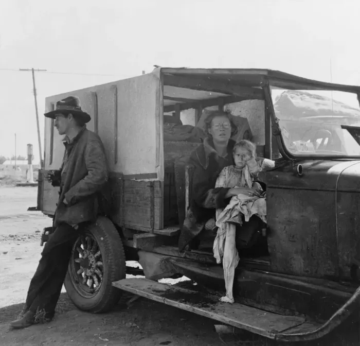 Framed Print : Family, one month from South Dakota, now on the road... Tulelake, Siskiyou County, California, 1939 Creator: Dorothea Lange Framed Print : Family, one month from South Dakota, now on the road... Tulelake, Siskiyou County, California, 1939 Creator: Dorothea Lange