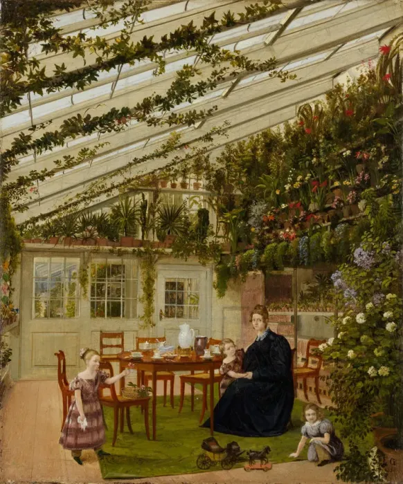 Framed Print : The Family of Mr. Westfal in the Conservatory, 1836. Creator: Johann Philipp Eduard Gartner Framed Print : The Family of Mr. Westfal in the Conservatory, 1836. Creator: Johann Philipp Eduard Gartner