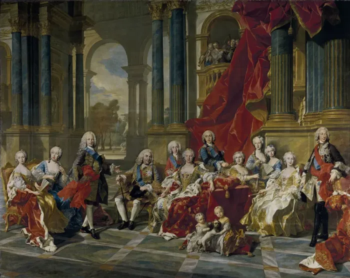 Framed Print : The Family of Philip V, King of Spain, 1743. Artist: Van Loo, Louis Michel (1707-1771) Framed Print : The Family of Philip V, King of Spain, 1743. Artist: Van Loo, Louis Michel (1707-1771)