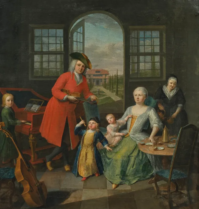 Framed Print : A family playing music in an interior, 1734. Creator: Waerdigh, Dominicus Gottfried (1700-1789) Framed Print : A family playing music in an interior, 1734. Creator: Waerdigh, Dominicus Gottfried (1700-1789)