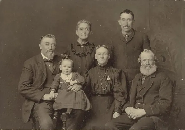 Framed Print : Family portrait of six members, about 1894. Creator: Harrington Framed Print : Family portrait of six members, about 1894. Creator: Harrington