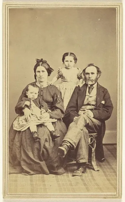 Framed Print : Family portrait: mother, father and two children, 1870s. Creator: BF Green Framed Print : Family portrait: mother, father and two children, 1870s. Creator: BF Green