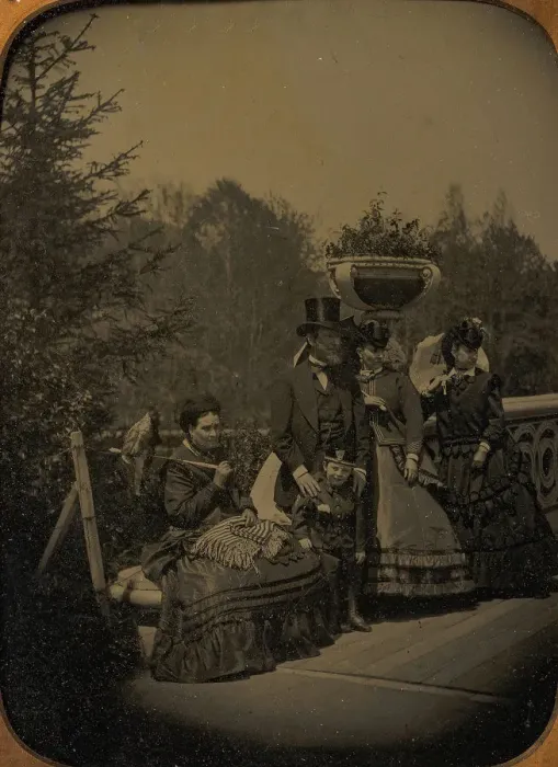 Framed Print : Family Posing on Bow Bridge, Central Park, New York, 1865-75. Creator: Unknown Framed Print : Family Posing on Bow Bridge, Central Park, New York, 1865-75. Creator: Unknown