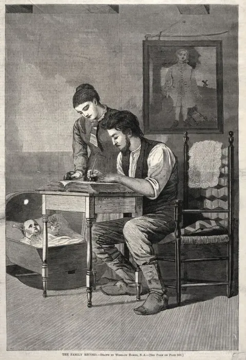 Framed Print : The Family Record, 1875. Creator: Winslow Homer (American, 1836-1910) Framed Print : The Family Record, 1875. Creator: Winslow Homer (American, 1836-1910)