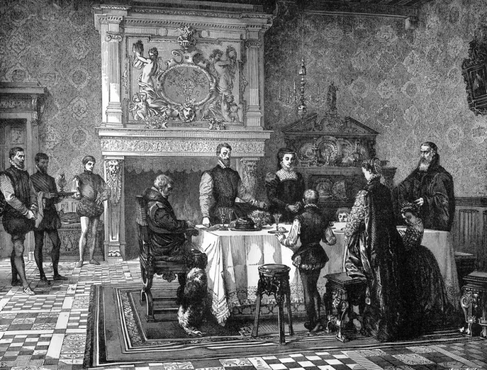Framed Print : A family saying grace, France, 16th century (1882-1884). Artist: A Gusmand Framed Print : A family saying grace, France, 16th century (1882-1884). Artist: A Gusmand