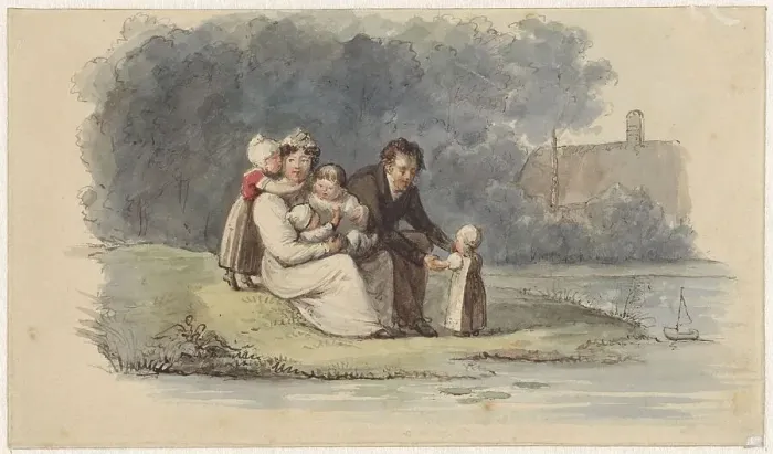 Framed Print : Family sitting on the water, 1828. Creator: Christiaan Julius Lodewijk Portman Framed Print : Family sitting on the water, 1828. Creator: Christiaan Julius Lodewijk Portman