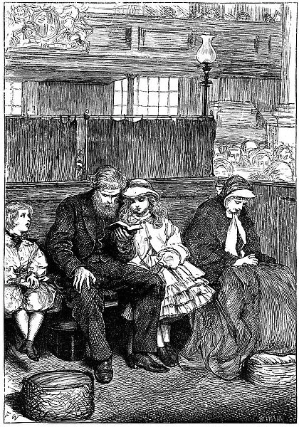 Family at Sunday chruch service in their Box Pew, London, 1862