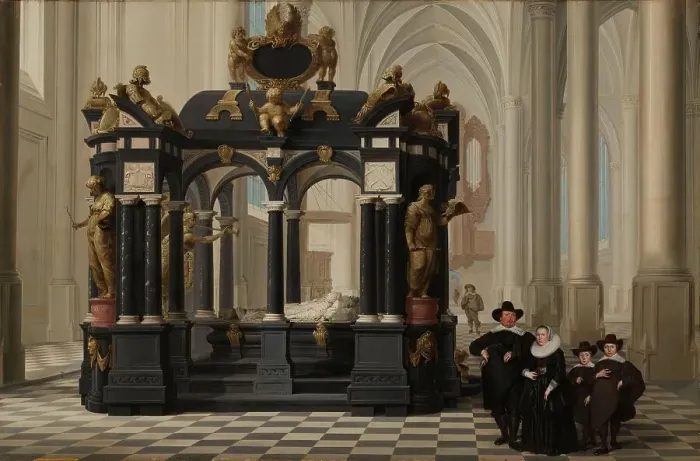 Framed Print : A Family beside the Tomb of Prince William i in the Nieuwe Kerk, Delft, 1645. Creator: Dirck van Delen Framed Print : A Family beside the Tomb of Prince William i in the Nieuwe Kerk, Delft, 1645. Creator: Dirck van Delen