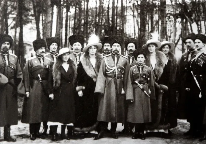 Framed Print : The Family of Tsar Nicholas II of Russia with the Kuban Cossacks, c. 1916 Framed Print : The Family of Tsar Nicholas II of Russia with the Kuban Cossacks, c. 1916
