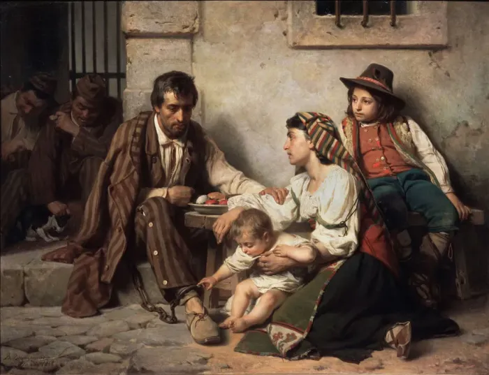 Framed Print : Family visiting a prisoner, 1868. Artist: Vereshchagin, Vasili Petrovich (1835-1909) Framed Print : Family visiting a prisoner, 1868. Artist: Vereshchagin, Vasili Petrovich (1835-1909)