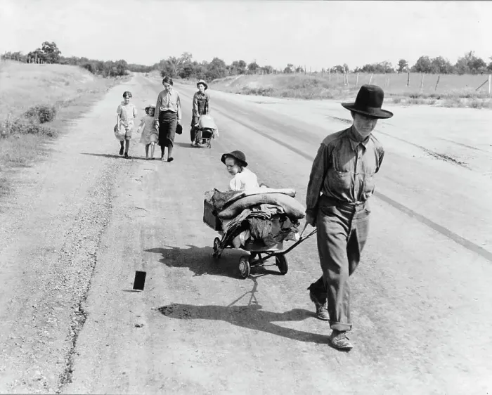 Framed Print : Family walking on highway, five children, Pittsburg County, Oklahoma, 1938. Creator: Dorothea Lange Framed Print : Family walking on highway, five children, Pittsburg County, Oklahoma, 1938. Creator: Dorothea Lange