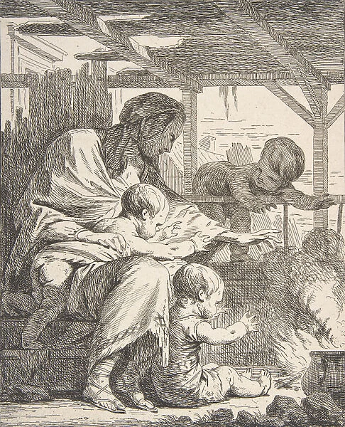 Family Warming Their Hands By a Fire, 18th century. 18th century