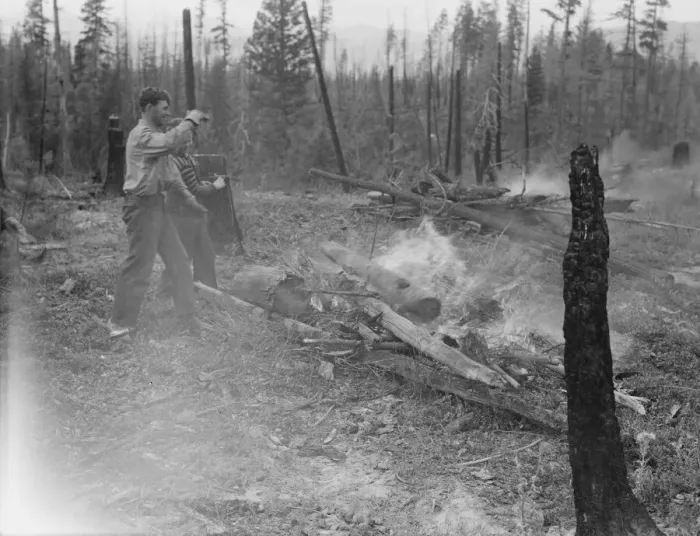 Framed Print : Family work clearing land by burning, near Bonners Ferry, Boundary County, Idaho, 1939. Creator: Dorothea Lange Framed Print : Family work clearing land by burning, near Bonners Ferry, Boundary County, Idaho, 1939. Creator: Dorothea Lange