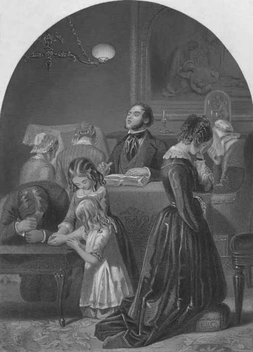 Framed Print : Family Worship, c1870. Artist: Edward Henry Corbould Framed Print : Family Worship, c1870. Artist: Edward Henry Corbould