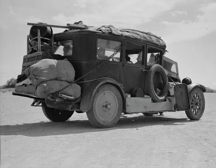 Framed Print : Family...from Fort Smith, Arkansas, trying to repair their car... Arizona, 1937. Creator: Dorothea Lange Framed Print : Family...from Fort Smith, Arkansas, trying to repair their car... Arizona, 1937. Creator: Dorothea Lange