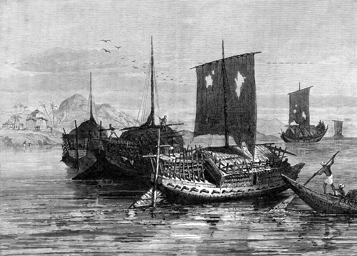 Framed Print : The Famine in Bengal: grain-boats on the Ganges, 1874. Creator: Unknown Framed Print : The Famine in Bengal: grain-boats on the Ganges, 1874. Creator: Unknown