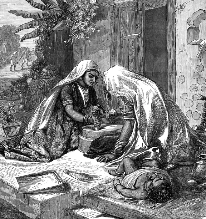 Framed Print : The Famine in India: women grinding corn, 1874. Creator: Unknown Framed Print : The Famine in India: women grinding corn, 1874. Creator: Unknown