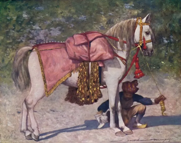 Framed Print : A Famous Led Horse in the Retinue of the Rao of Cutch, 1903. Artist: Mortimer L Menpes