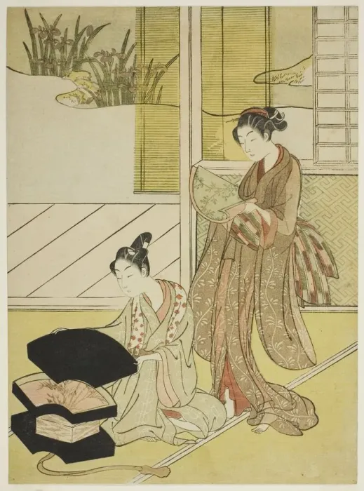 Framed Print : A Fan Peddler Showing his Wares to a Young Woman, c. 1765 / 70. Creator: Suzuki Harunobu Framed Print : A Fan Peddler Showing his Wares to a Young Woman, c. 1765 / 70. Creator: Suzuki Harunobu