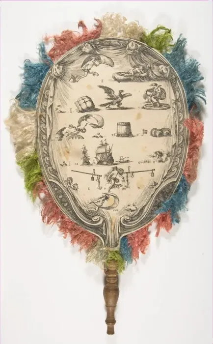 Framed Print : A fan with a rebus on Love on one side Fortune on the other, ca. 1639 Framed Print : A fan with a rebus on Love on one side Fortune on the other, ca. 1639
