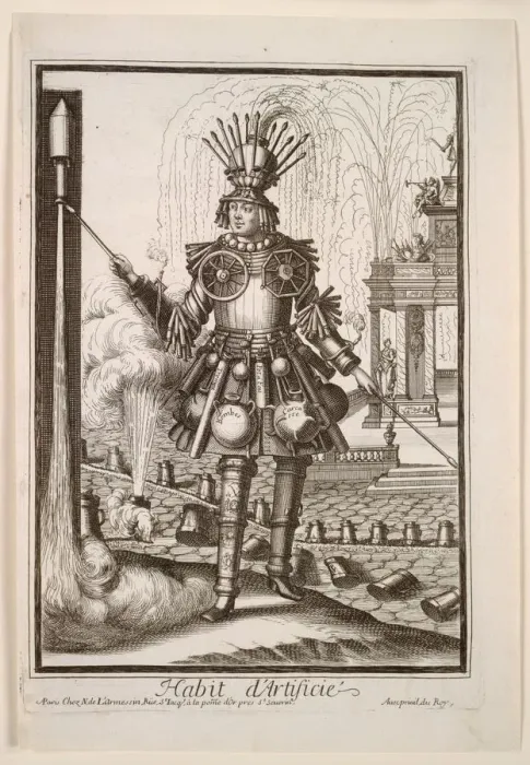 Framed Print : Fanciful Costumes: Costume of the Fireworks Maker, c. 1690. Creator: Nicolas de Larmessin II Framed Print : Fanciful Costumes: Costume of the Fireworks Maker, c. 1690. Creator: Nicolas de Larmessin II