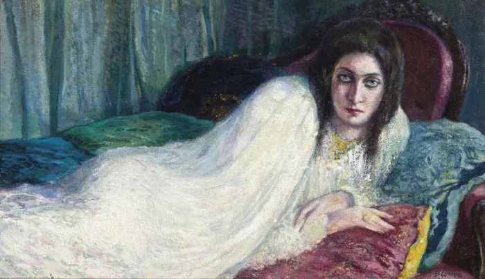 Framed Print : Fanciulla sul sofa (Girl on the sofa), c. 1910. Creator: Lionne (Della Leonessa) Framed Print : Fanciulla sul sofa (Girl on the sofa), c. 1910. Creator: Lionne (Della Leonessa)