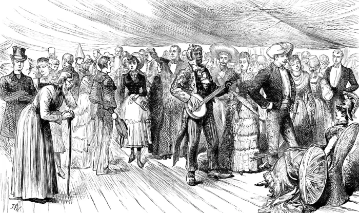 Framed Print : Fancy-Dress Ball on board H.M. troop-ship Serapis, on Crossing the Line, 1883. Creator: Unknown Framed Print : Fancy-Dress Ball on board H.M. troop-ship Serapis, on Crossing the Line, 1883. Creator: Unknown