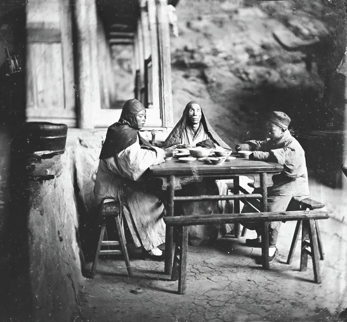 Framed Print : Fangguangyan monastery, Fujian province, China: three monks at the meal table, 1870-18711. Creator: John Thomson Framed Print : Fangguangyan monastery, Fujian province, China: three monks at the meal table, 1870-18711. Creator: John Thomson