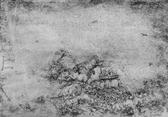 Framed Print : A Fantastic Battle, c1480 (1945). Artist: Leonardo da Vinci Framed Print : A Fantastic Battle, c1480 (1945). Artist: Leonardo da Vinci