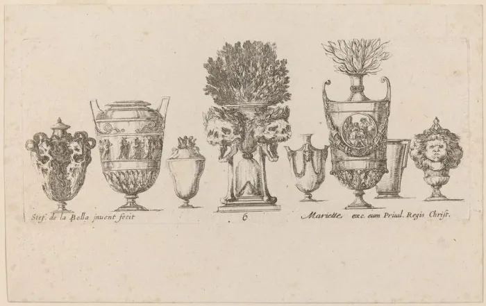 Framed Print : Fantastic Vases, probably 1646. Creator: Stefano della Bella Framed Print : Fantastic Vases, probably 1646. Creator: Stefano della Bella