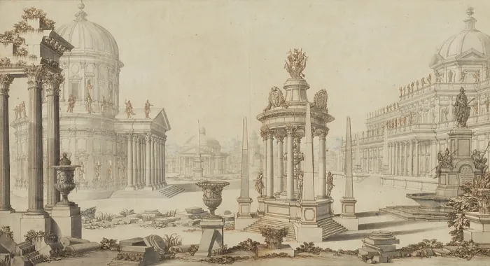 Framed Print : A Fantastic View of a City, between 1696 and 1757. Creator: Giuseppe Galli Bibiena Framed Print : A Fantastic View of a City, between 1696 and 1757. Creator: Giuseppe Galli Bibiena