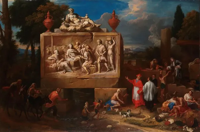 Framed Print : Fantasy landscape with St Charles Borromeo, c.1700-c.1720. Creator: Henry Ferguson Framed Print : Fantasy landscape with St Charles Borromeo, c.1700-c.1720. Creator: Henry Ferguson