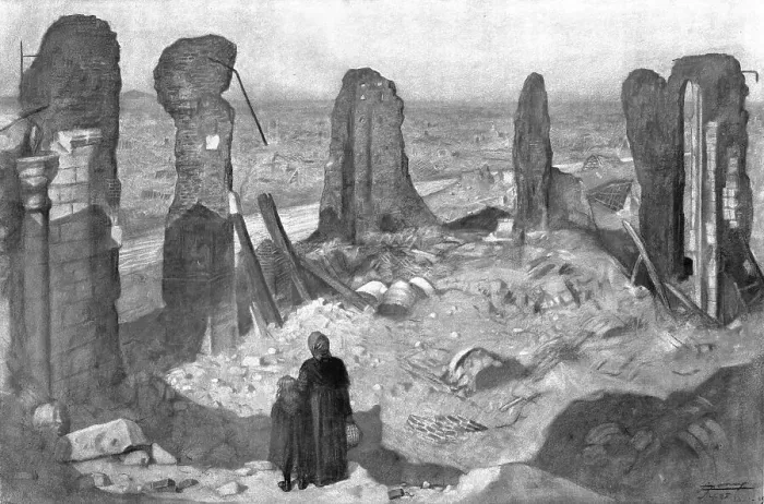 Framed Print : Fantome de Ville; lens, vue du haut du tumulus forme par l'eglise effondree au milieu... 1918. Creator: Lucien Jonas Framed Print : Fantome de Ville; lens, vue du haut du tumulus forme par l'eglise effondree au milieu... 1918. Creator: Lucien Jonas