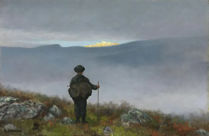 Framed Print : Far, far away Soria Moria Palace shimmered like Gold... 1900. Creator: Theodor Kittelsen Framed Print : Far, far away Soria Moria Palace shimmered like Gold... 1900. Creator: Theodor Kittelsen