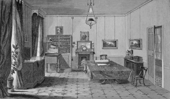Framed Print : Faradays Study at the Royal Institution, from The Life and Letters of Faraday, pub Framed Print : Faradays Study at the Royal Institution, from The Life and Letters of Faraday, pub