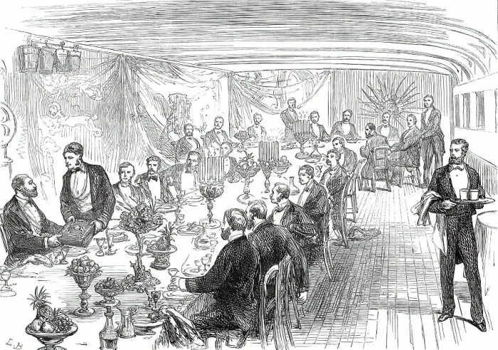 Framed Print : Farewell Dinner given to the Prince of Wales by the officers of the Serapis...1876. Creator: L.B Framed Print : Farewell Dinner given to the Prince of Wales by the officers of the Serapis...1876. Creator: L.B