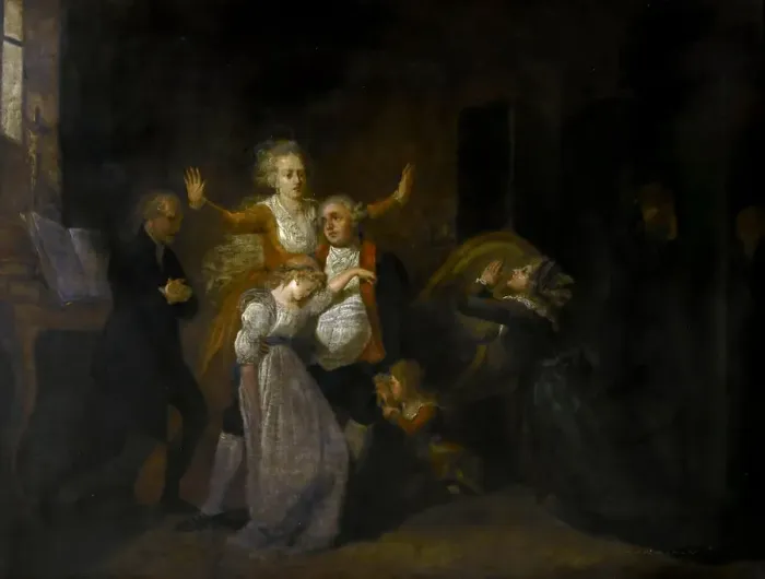 Framed Print : Farewell to Louis XVI by his Family in the Temple, 20th January 1793. Artist: Benazech, Charles (1767-1794) Framed Print : Farewell to Louis XVI by his Family in the Temple, 20th January 1793. Artist: Benazech, Charles (1767-1794)