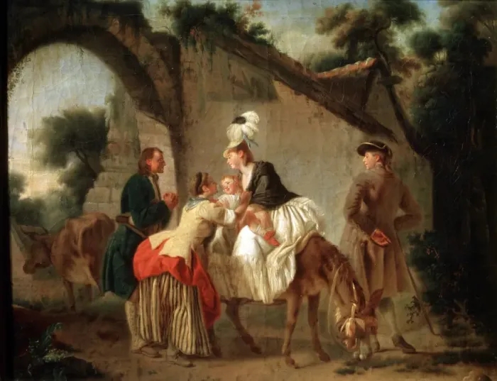 Framed Print : Farewell to the Wet Nurse, 1777. Artist: Etienne Aubry Framed Print : Farewell to the Wet Nurse, 1777. Artist: Etienne Aubry