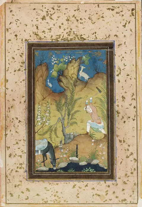 Framed Print : Farhad makes a staircase to the palace of Shirin, 1600-1699. Creator: Unknown Framed Print : Farhad makes a staircase to the palace of Shirin, 1600-1699. Creator: Unknown