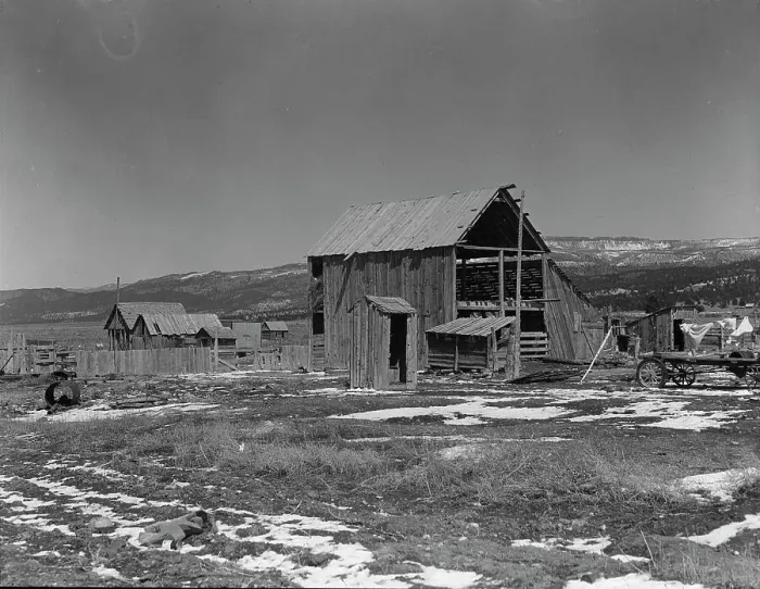 Framed Print : Farm buildings in the purchase area, Widtsoe, Utah, 1936. Creator: Dorothea Lange Framed Print : Farm buildings in the purchase area, Widtsoe, Utah, 1936. Creator: Dorothea Lange